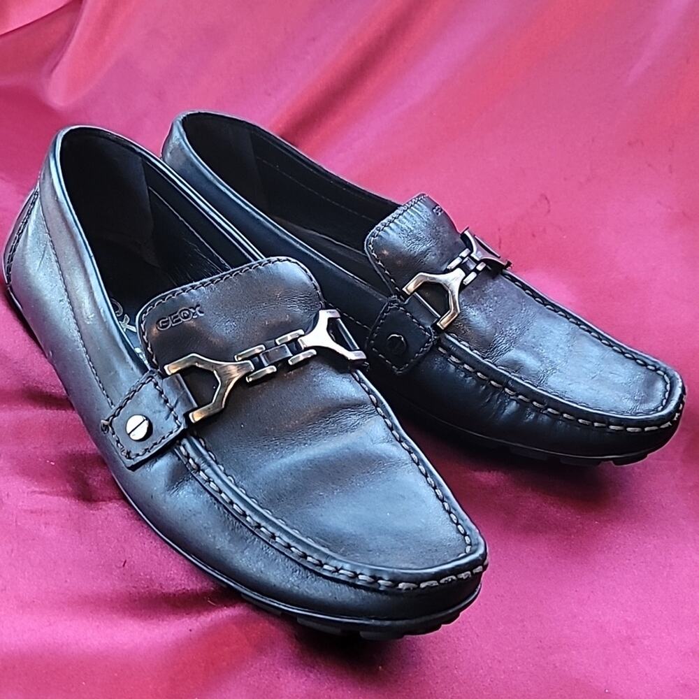GEOX Respira sz11 moccasin loafer slip on horsebit full leather black - Picture 4 of 11
